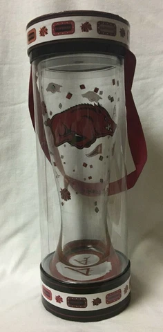 Officially Licensed Arkansas Razorbacks Glass BRAND NEW 9 inches tall Cover