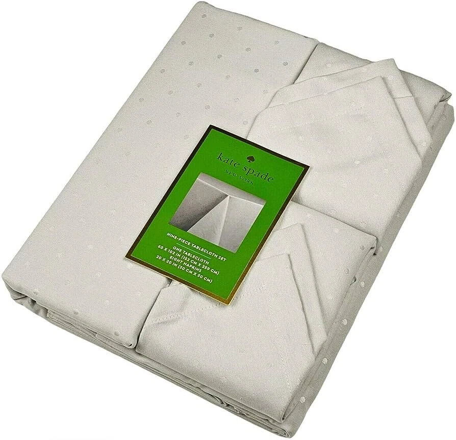 Kate Spade New York, 9 Pc Larabee Dot Napkin Tablecloth Set Tan Lite Gray 60x102 - Image 1 of 4
