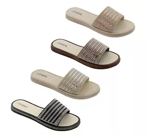 Women's Bling Slide Sandal Kelly Rhinestone Slip-on Flip Flops - Picture 1 of 5