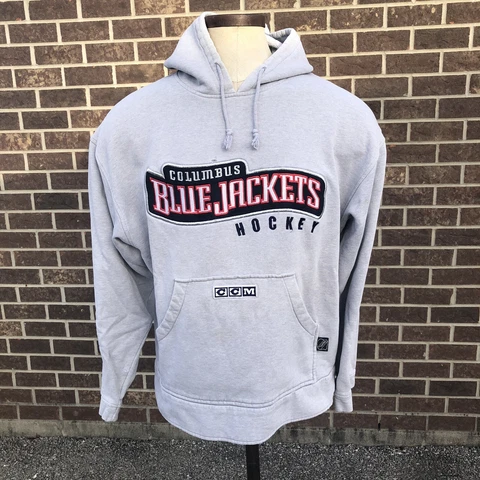 Columbus Blue Jackets Hockey Gray CCM Hoodie Hooded Sweatshirt Original Logo L Cover