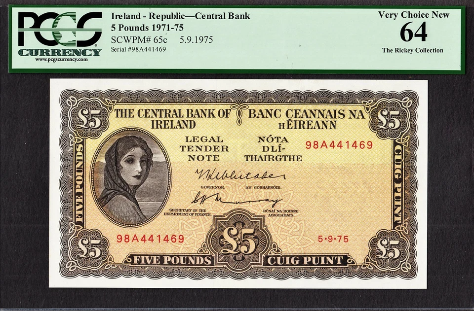 Ireland Lady Lavery 5 Pounds Dated 5-9-1975 Pick-65c Choice UNC PCGS 64 - Image 1 of 2