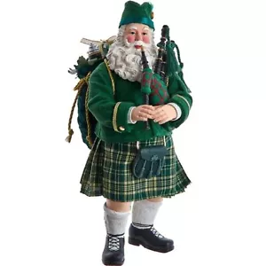 Kurt Adler Fabriche Musical Irish Bagpiper Santa Figurine 10.5 Inch Multicolor - Picture 1 of 6