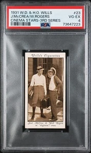 1931 Wills Tobacco Card #23 Joel McCrea and WILL ROGERS Cinema Stars Grade PSA 4 - Picture 1 of 2