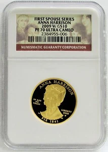 2009 W GOLD $10 ANNA HARRISON 1/2oz PROOF SPOUSE 6,251 MINTED COIN NGC PF 70 UC - Picture 1 of 2