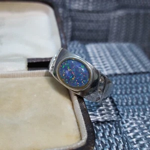 925 Sterling Silver Ring, Genuine Australian Opal And Topaz Band, Size U US 10 - Picture 1 of 6