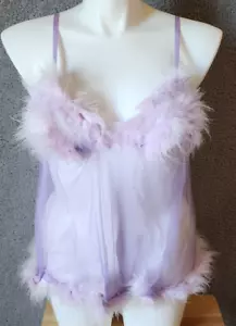 Vintage Fredericks of Hollywood 80er Babydoll Dessous Kleid Federnbesatz lila Einheitsgröße - Bild 1 von 16