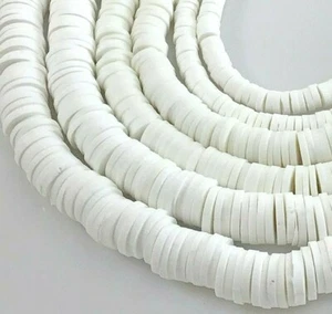 Cuentas de disco de vinilo africano suave blanco arcilla Heishi vinilo polímero 15" 4 mm 6 8 mm 10 mm - Imagen 1 de 12
