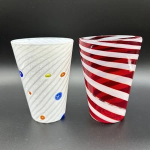 Set Of 2 Hand Blown Christmas Glasses Candy Cane Swirl 5” - Picture 1 of 6