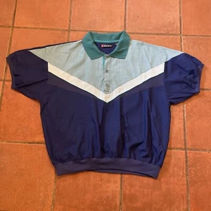 Polo golf vintage impronte manica corta blu verde misto cotone uomo tg 2X - Foto 1 di 6