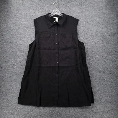 Vestido camisero H&M para mujer XL negro mini lino sin mangas cambio línea A clásico Foto 1 de 4