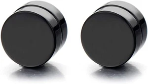 Magnetic Black Circle Non-Piercing Clip Earrings Fake Ear Gauges for Men Women - Picture 1 of 10