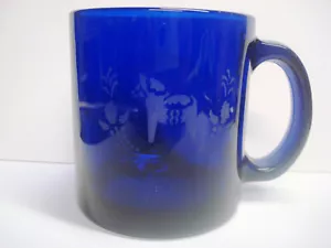 Dalapferd Lindsborg Little Sweden geätzt kobaltblau Glas Kaffeetasse Becher Vintage - Bild 1 von 10