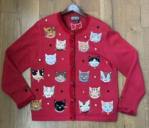 VTG Berek 2 By Takako Sakon  Ladies Size Large Cat Embellished Cardigan Beading - Picture 1 of 23