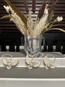 3 Vintage irisierende Tauben Weihnachtsschmuck Goldrand Perlenhänger - Bild 1 von 6