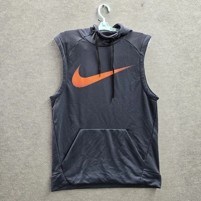 Nike Men Hoodie S Blue Swoosh Dri-Fit Activewear Logo Drawstring Sleeveless - Image 1 of 4