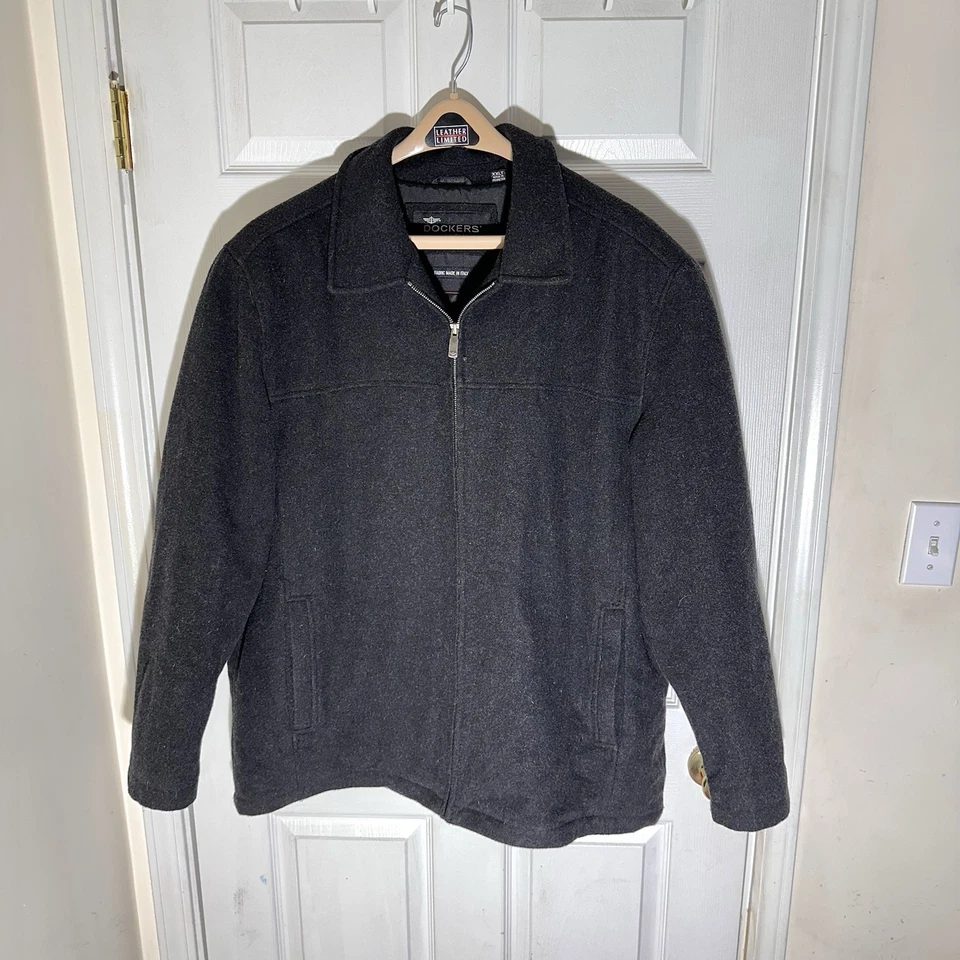 Dockers Premium Men’s Wool Coat Size XXL 2XL Full Zip Charcoal Black From Italy - Image 1 of 4