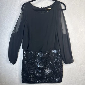 Aidan Black Long Sleeve  Dress with Sequin Skirt and Rhinestone Accents Size 6 - Picture 1 of 13