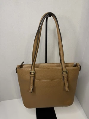 Precioso bolso de mano Ann Klein de cuero tostado 3 bolsillos interiores bolsillo exterior y cremallera Foto 1 de 4