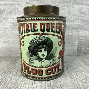 Antique Advertising Dixie Queen Plug Cut Cigarette Tobacco Tin Round Cannister - Picture 1 of 9