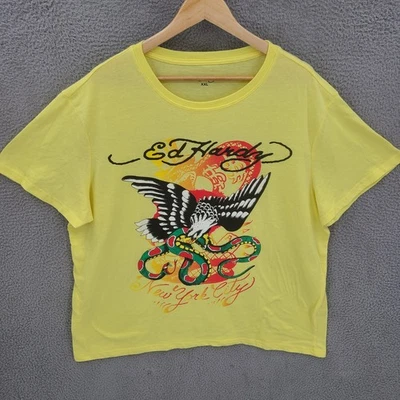 Ed Hardy Shirt Mens 2XL Yellow Short Sleeve Eagle Snake New York City - Image 1 of 4