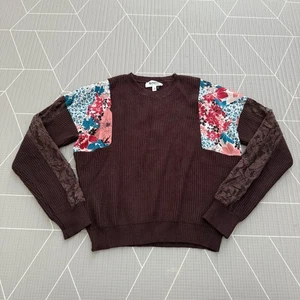 NEU & Merci Shannon Pullover mit Spitzen- & Blumendruckeinsatz Größe L braun 58 $ - Bild 1 von 7