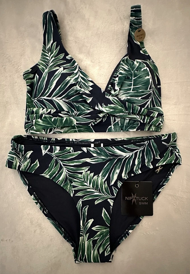 Nip Tuck Brand New Bikini Set Black Green Tropical Style NN2183TQN Size 6 NWTS - Image 1 of 4
