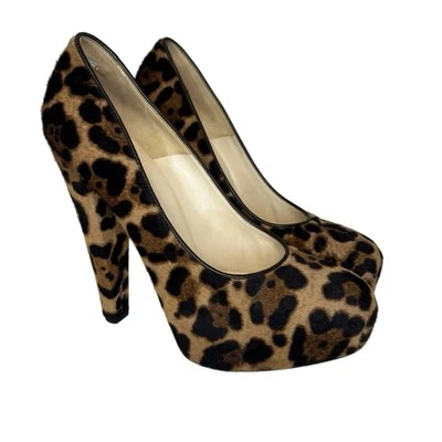 Zapatos de salón Brian Atwood Power con plataforma de pelo de pony de leopardo 39 1/2 italianos EE. UU. 9,5 Foto 1 de 4