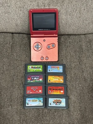 Game Boy Advance SP Red AGS-001 w/ 8 Games - GBA Tested *Read* - Image 1 of 4