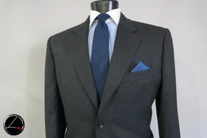 Recent Giorgio Armani Black label Italy birds eye side vent flat front suit 46 L - Picture 1 of 22
