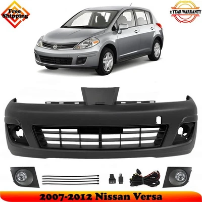 Front Bumper Cover Primed Plastic & Fog Lights Kit For 2007-2012 Nissan Versa - Image 1 of 4