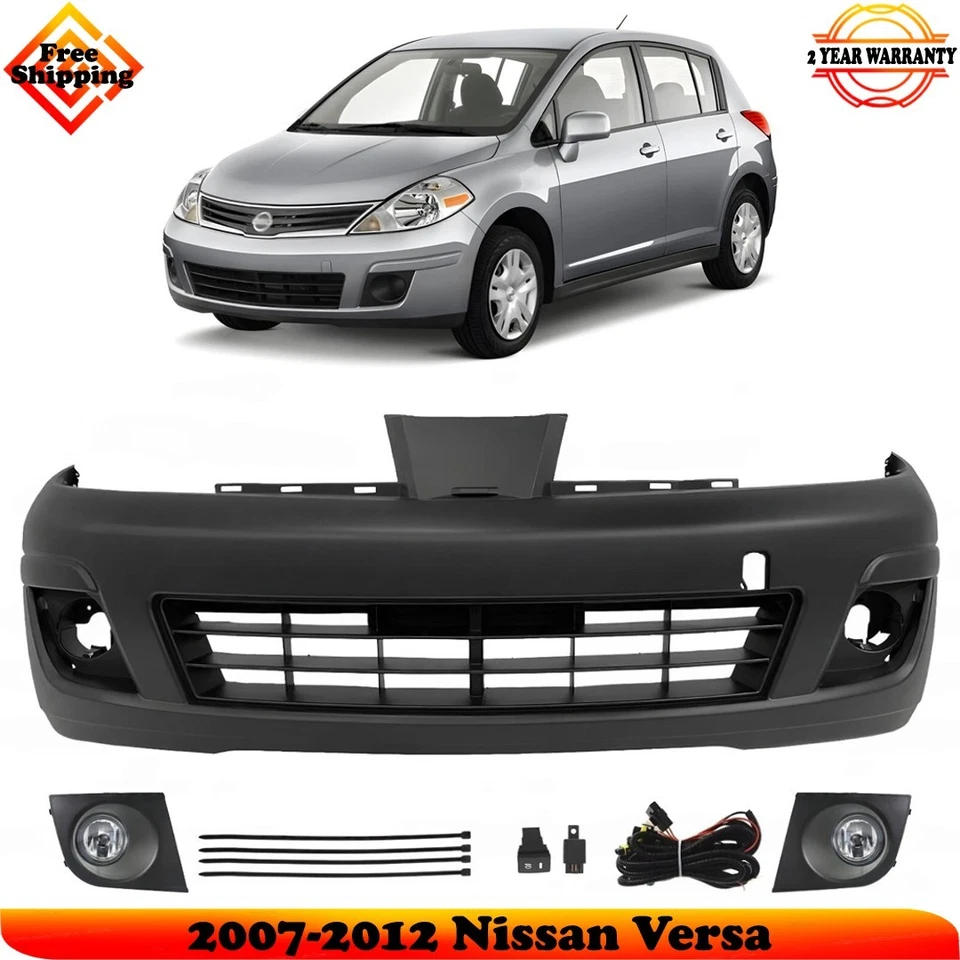 Front Bumper Cover Primed Plastic & Fog Lights Kit For 2007-2012 Nissan Versa Foto 1 de 4