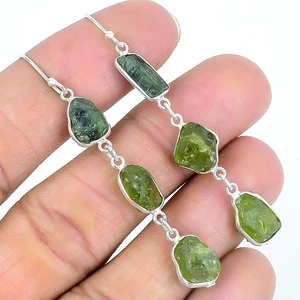 Peridot Druzy Gemstone 925 Solid Silver Hook Dangle Drop Mother Wedding Earrings - Picture 1 of 7