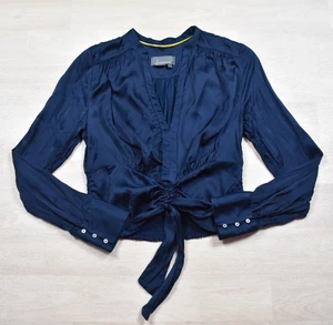 Anthropologie Cropped Bluse türkis Boho gerafft Kordelzug Größe Medium - Bild 1 von 6