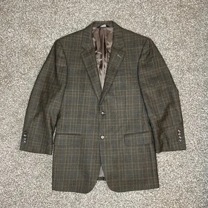 Jos A Bank Mens 100% Wool Blazer Jacket Plaid Brown 40R Suit Sport Coat Dress - Picture 1 of 9
