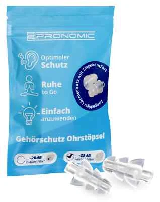 PRONOMIC Dezente Gehörschutz-Ohrstöpsel aus transparentem Silikon mit 25 dB Dämpfung