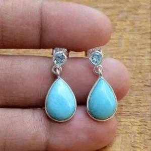 Women's 4Ct Pear Simulated Turquoise Drop Dangle Earrings 14k White Gold Plated - Picture 1 of 3