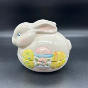 Vintage Steingut Osterhase mit Eiern 2 Stück Bonboniere NEU im Karton - Bild 1 von 12