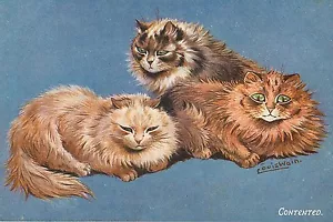 Louis Wain Katze Zeichnung Zufrieden Katzen Drei Katzen Dekor Druck, Katze Kunst 4x6" -16x24" - Bild 1 von 5