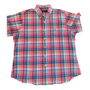 Ralph Lauren Classic Men's XL Plaid Oxford Short Sleeve Pink Tartan Button Down - Picture 1 of 10