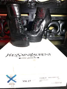 YSL TRIBTOO Platform Leather Ankle Stiletto Boots Black  38.5 Yves Saint Laurent - Picture 1 of 9