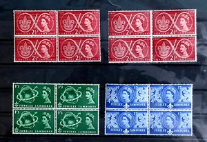Great Britain GB UK "SCOUTS ~ SCOUTING ~ JUBILEE JAMBOREE" MNH Blocks of 4, 1957 - Picture 1 of 10