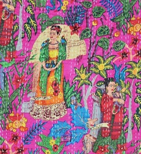 Throw Bedspread Kantha coverlet Handmade Bed Sheet Queen Bedcover Indian Cotton - Picture 1 of 3