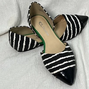 CL by Chinese Laundry D'Orsay Pointy Flat 8 M Black White Animal Stripe; Cap Toe - Picture 1 of 13