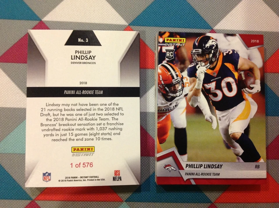 Phillip Lindsay #3 Broncos RC Red Base 2018 Panini Instant All Rookie Team - Image 1 of 1