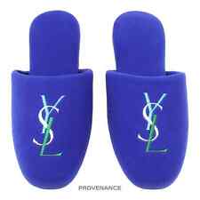 🔴 Yves Saint Laurent YSL Logo Slipper - Blue Velour