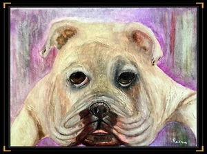 Original English Bulldog Watercolor Painting on Stretched Canvas | 15.7x11.8" - Picture 1 of 8