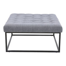 Contemporary Cocktail Ottoman Grey Coffee Table Button Tufted Lounge Footstool
