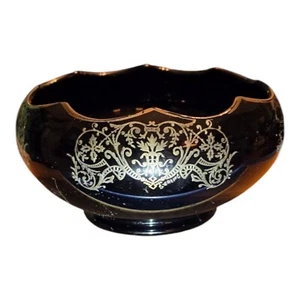 Cuenco Art Deco vintage festoneado de amatista negra y plata de ley con pergamino marcado - Imagen 1 de 11