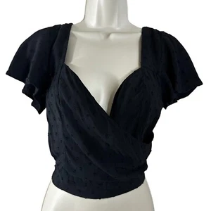 Guess Factory Top Women's Black Top Flutter Sleeves Cottagecore Blouse Size S - Picture 1 of 9