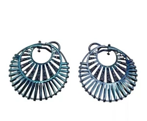 RARITIES Blue Rhodium plated Sterling Silver & Black Spinel Round Earrings NWT - Picture 1 of 11